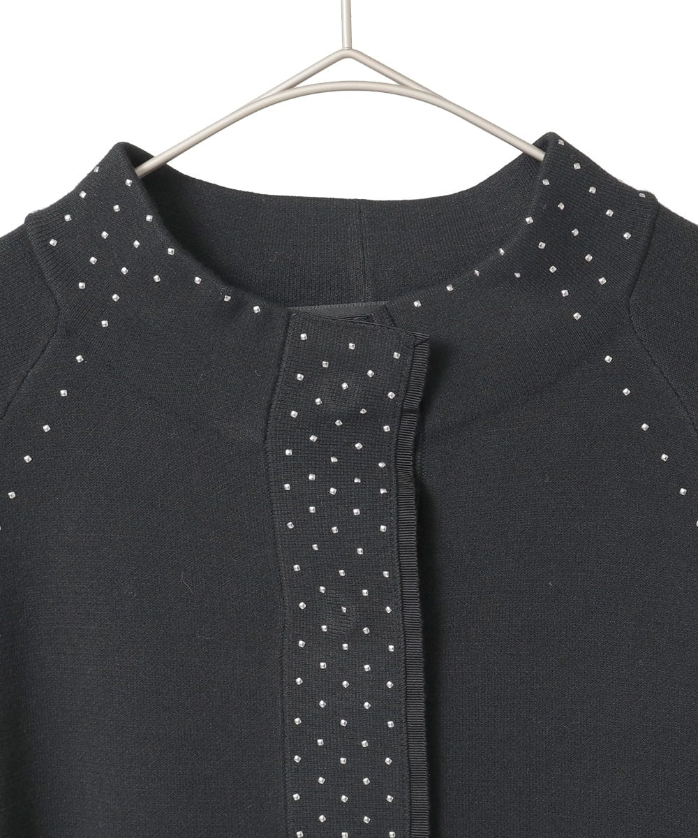 R6FAE45360 HIROKO BIS(小さいサイズ)(メゾン ドゥ サンク) 【小さいサイズ】スタッズアクセントニットカーディガン ブラック