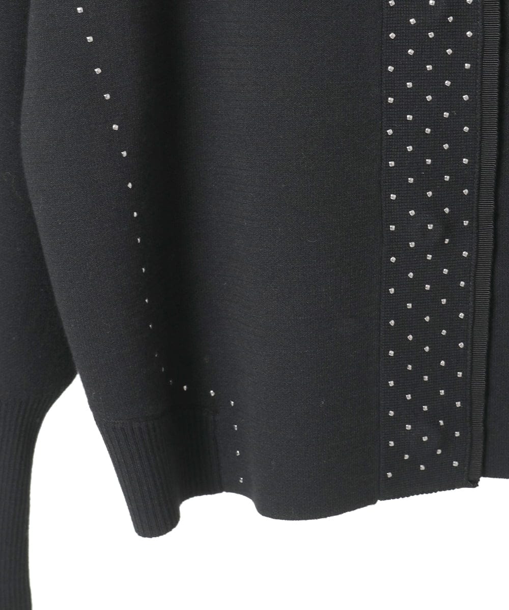R6FAE45360 HIROKO BIS(小さいサイズ)(メゾン ドゥ サンク) 【小さいサイズ】スタッズアクセントニットカーディガン ブラック