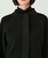 R6FAE45360 HIROKO BIS(小さいサイズ)(メゾン ドゥ サンク) 【小さいサイズ】スタッズアクセントニットカーディガン ブラック