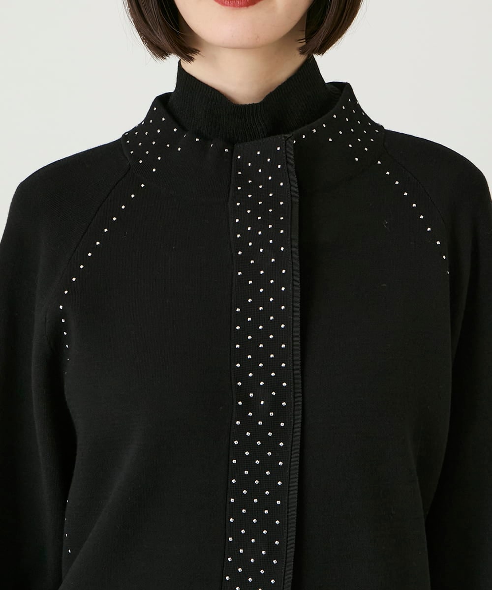 R6FAE45360 HIROKO BIS(小さいサイズ)(メゾン ドゥ サンク) 【小さいサイズ】スタッズアクセントニットカーディガン ブラック