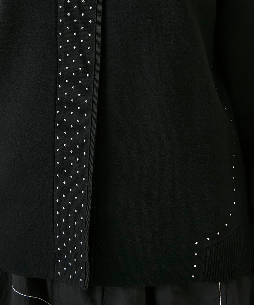 R6FAE45360 HIROKO BIS(小さいサイズ)(メゾン ドゥ サンク) 【小さいサイズ】スタッズアクセントニットカーディガン ブラック