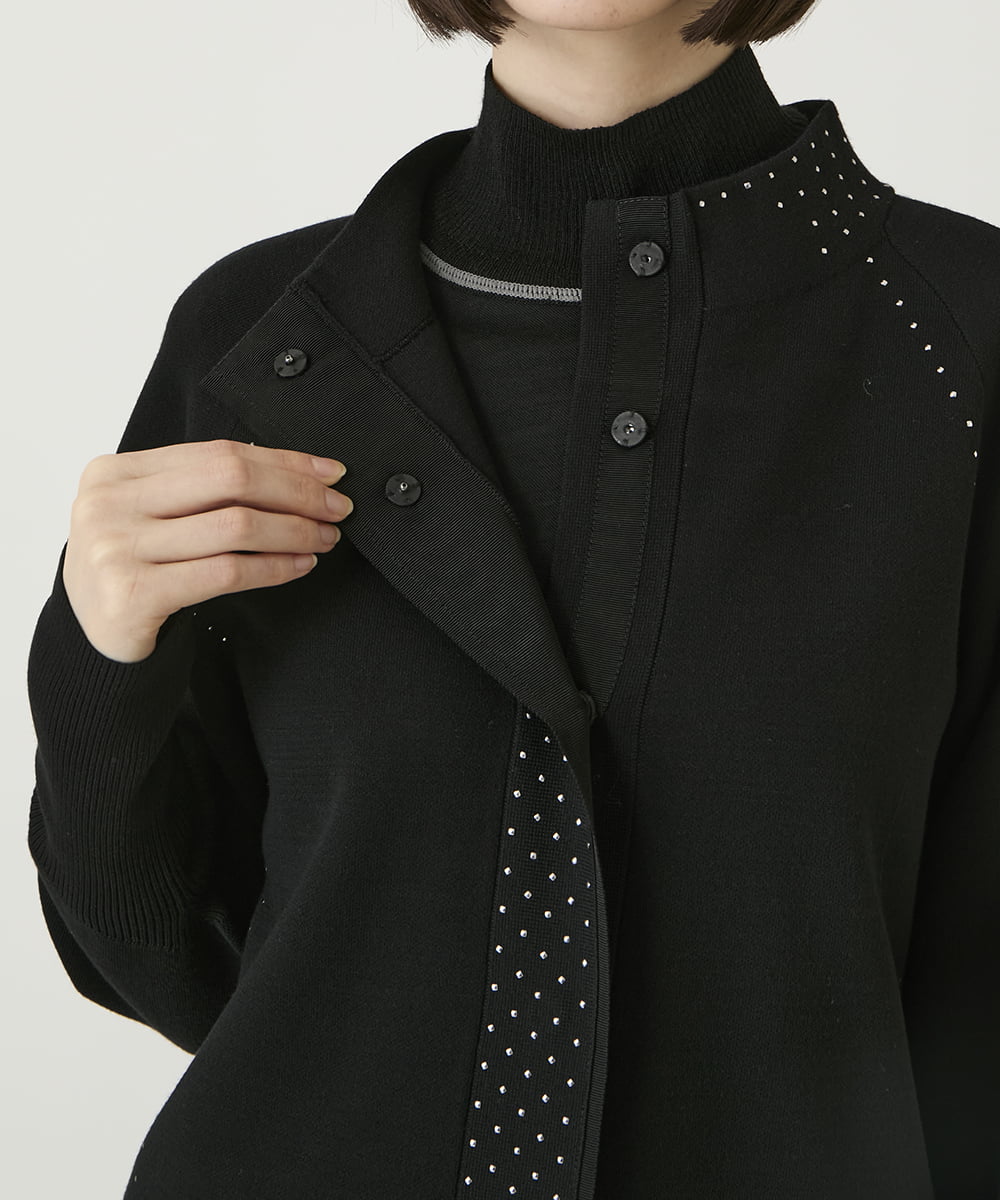 R6FAE45360 HIROKO BIS(小さいサイズ)(メゾン ドゥ サンク) 【小さいサイズ】スタッズアクセントニットカーディガン ブラック