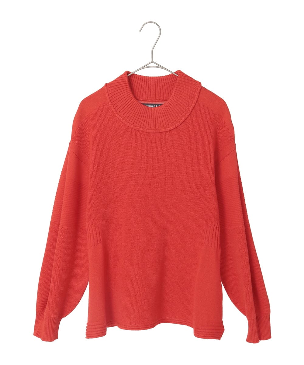 R6FAE47230 HIROKO BIS(小さいサイズ)(メゾン ドゥ サンク) 【小さいサイズ】リブネックデザインウールニットプルオーバー レッド