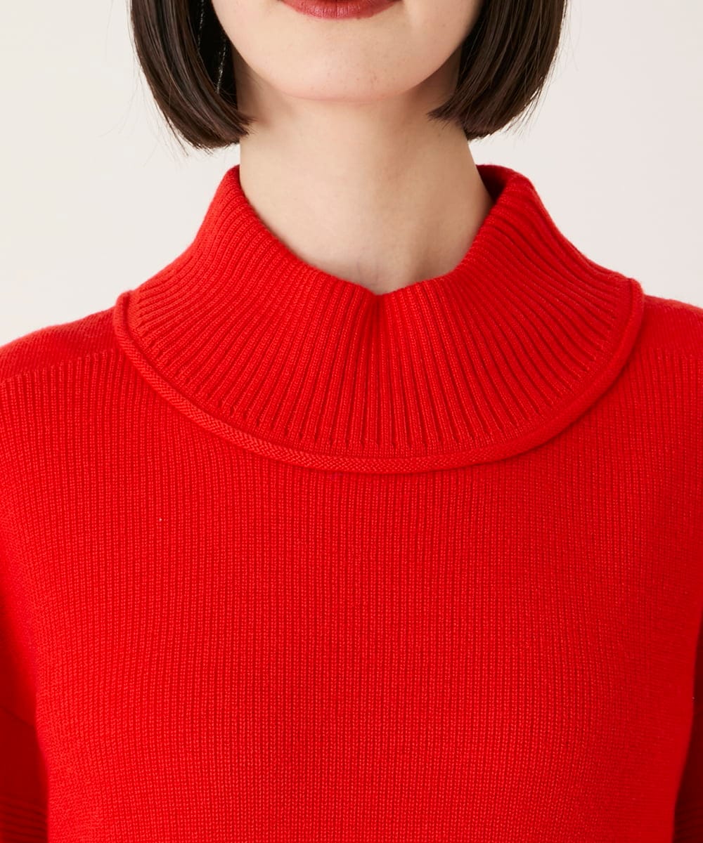 R6FAE47230 HIROKO BIS(小さいサイズ)(メゾン ドゥ サンク) 【小さいサイズ】リブネックデザインウールニットプルオーバー レッド
