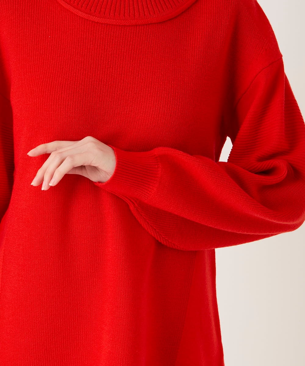 R6FAE47230 HIROKO BIS(小さいサイズ)(メゾン ドゥ サンク) 【小さいサイズ】リブネックデザインウールニットプルオーバー レッド