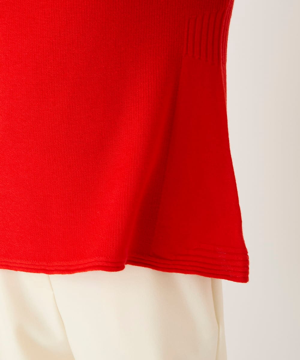 R6FAE47230 HIROKO BIS(小さいサイズ)(メゾン ドゥ サンク) 【小さいサイズ】リブネックデザインウールニットプルオーバー レッド