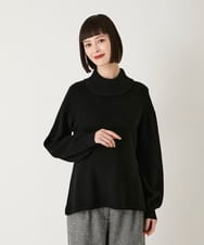 R6FAE47230 HIROKO BIS(小さいサイズ)(メゾン ドゥ サンク) 【小さいサイズ】リブネックデザインウールニットプルオーバー ブラック