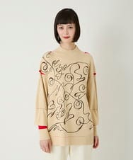 R6FAE50330 HIROKO BIS(小さいサイズ)(メゾン ドゥ サンク) 【小さいサイズ】ニュアンス刺繍アクセントニットプルオーバー ベージュ