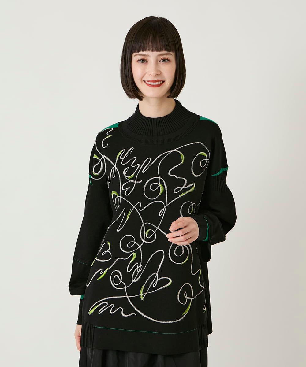 R6FAE50330 HIROKO BIS(小さいサイズ)(メゾン ドゥ サンク) 【小さいサイズ】ニュアンス刺繍アクセントニットプルオーバー ベージュ