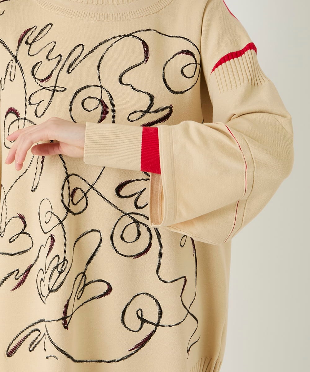 R6FAE50330 HIROKO BIS(小さいサイズ)(メゾン ドゥ サンク) 【小さいサイズ】ニュアンス刺繍アクセントニットプルオーバー ベージュ