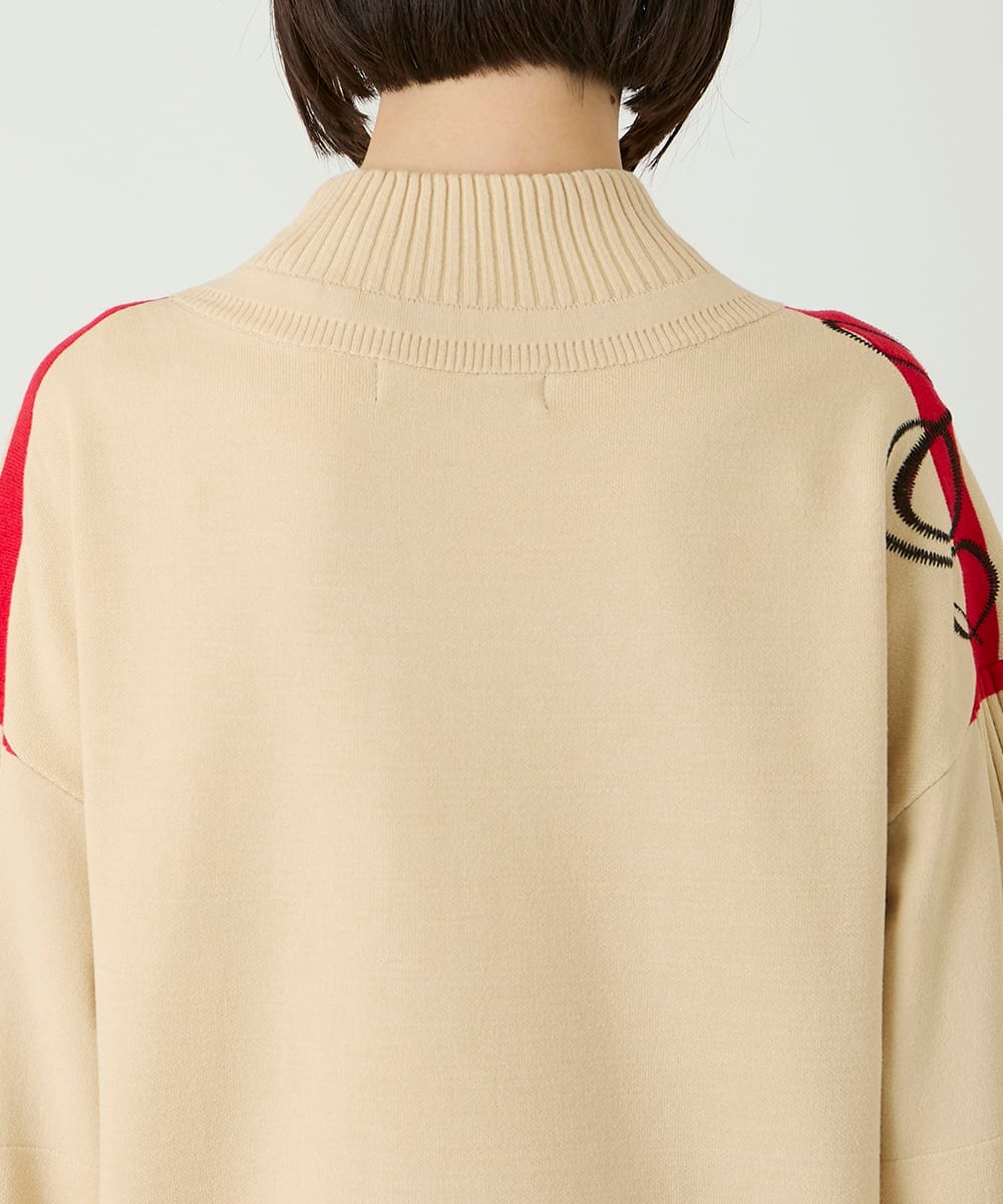 R6FAE50330 HIROKO BIS(小さいサイズ)(メゾン ドゥ サンク) 【小さいサイズ】ニュアンス刺繍アクセントニットプルオーバー ベージュ