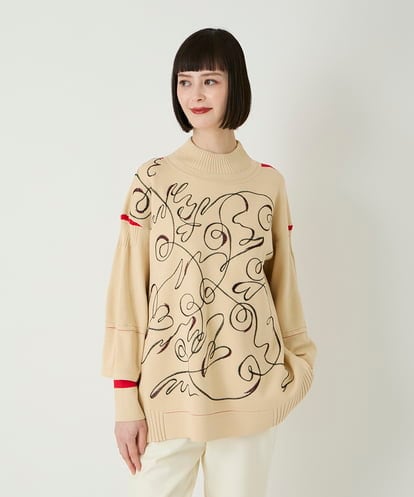 R6FAE50330 HIROKO BIS(小さいサイズ) 【小さいサイズ】ニュアンス刺繍アクセントニットプルオーバー