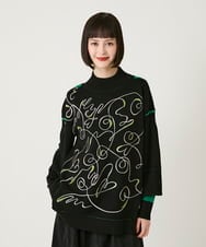 R6FAE50330 HIROKO BIS(小さいサイズ)(メゾン ドゥ サンク) 【小さいサイズ】ニュアンス刺繍アクセントニットプルオーバー ブラック