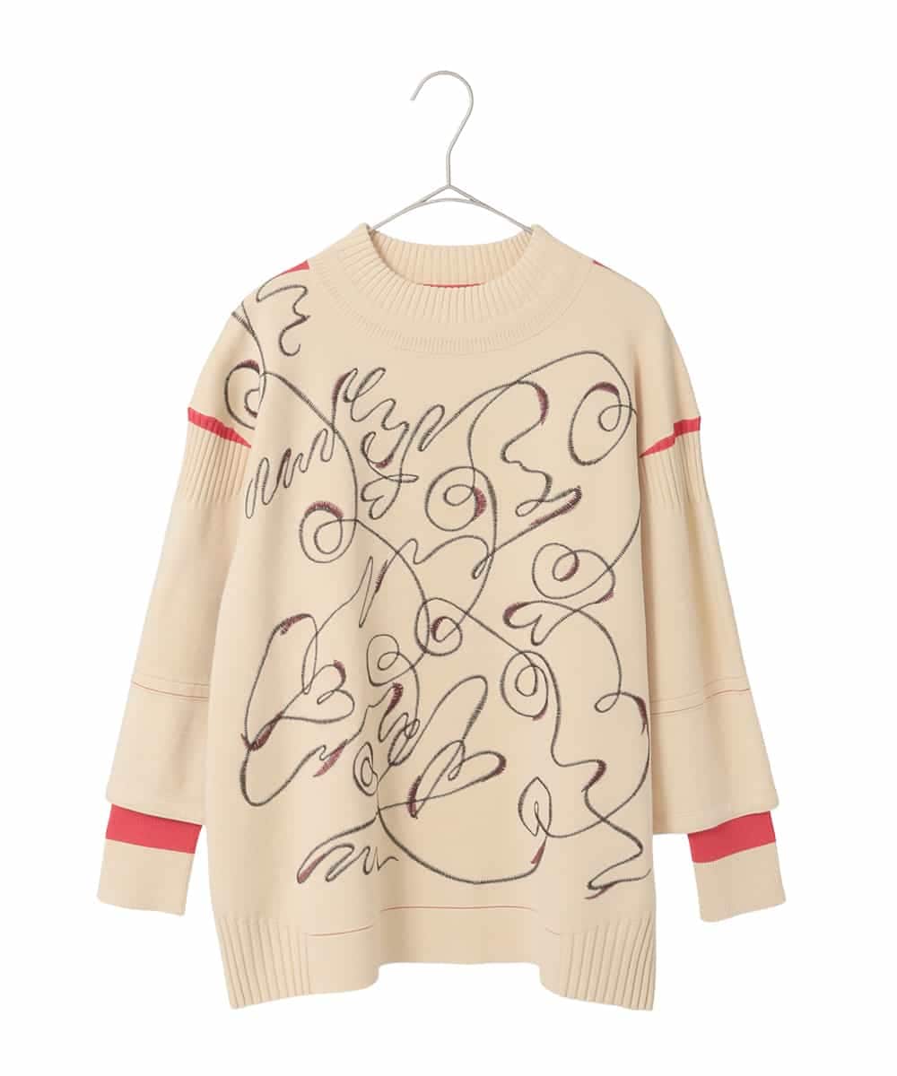 R6FAE50330 HIROKO BIS(小さいサイズ)(メゾン ドゥ サンク) 【小さいサイズ】ニュアンス刺繍アクセントニットプルオーバー ベージュ