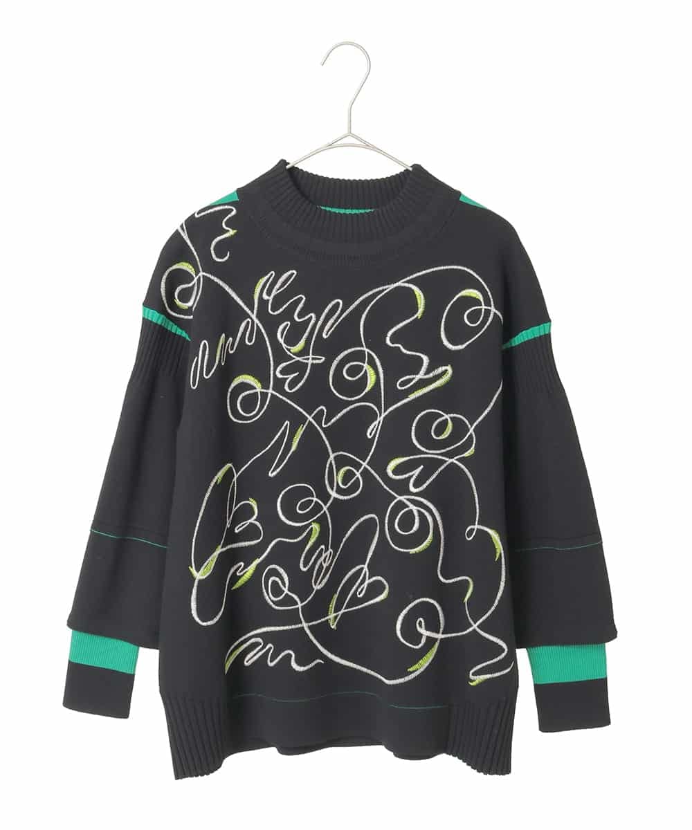 R6FAE50330 HIROKO BIS(小さいサイズ)(メゾン ドゥ サンク) 【小さいサイズ】ニュアンス刺繍アクセントニットプルオーバー ブラック