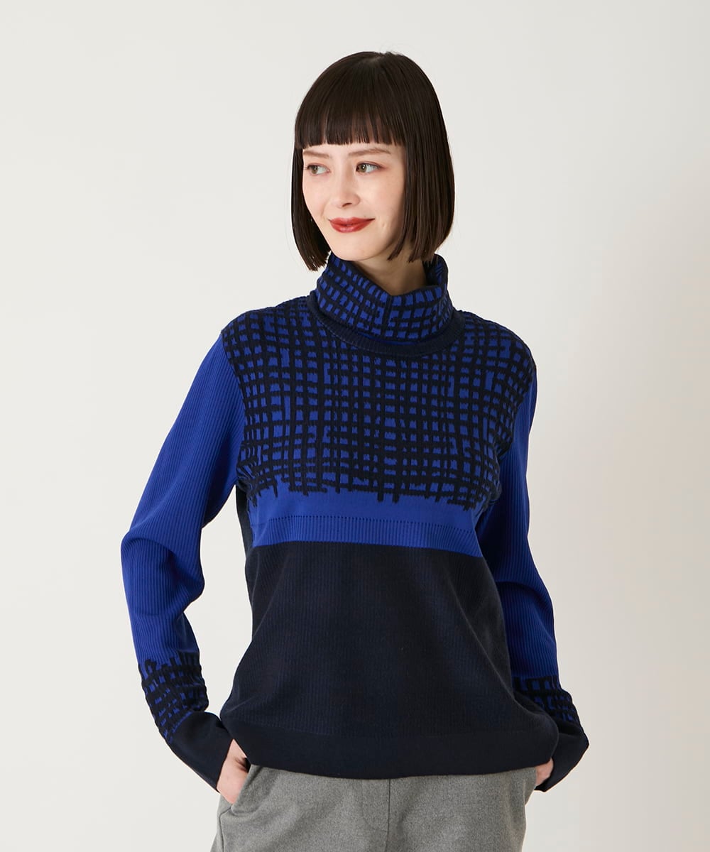 R6FAE55290 HIROKO BIS(小さいサイズ)(メゾン ドゥ サンク) 【小さいサイズ】チェックアクセントタートルネックニット ブラック