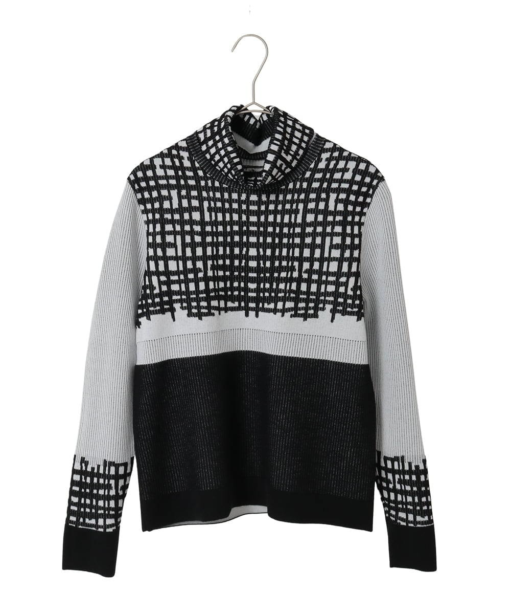 R6FAE55290 HIROKO BIS(小さいサイズ)(メゾン ドゥ サンク) 【小さいサイズ】チェックアクセントタートルネックニット ブラック