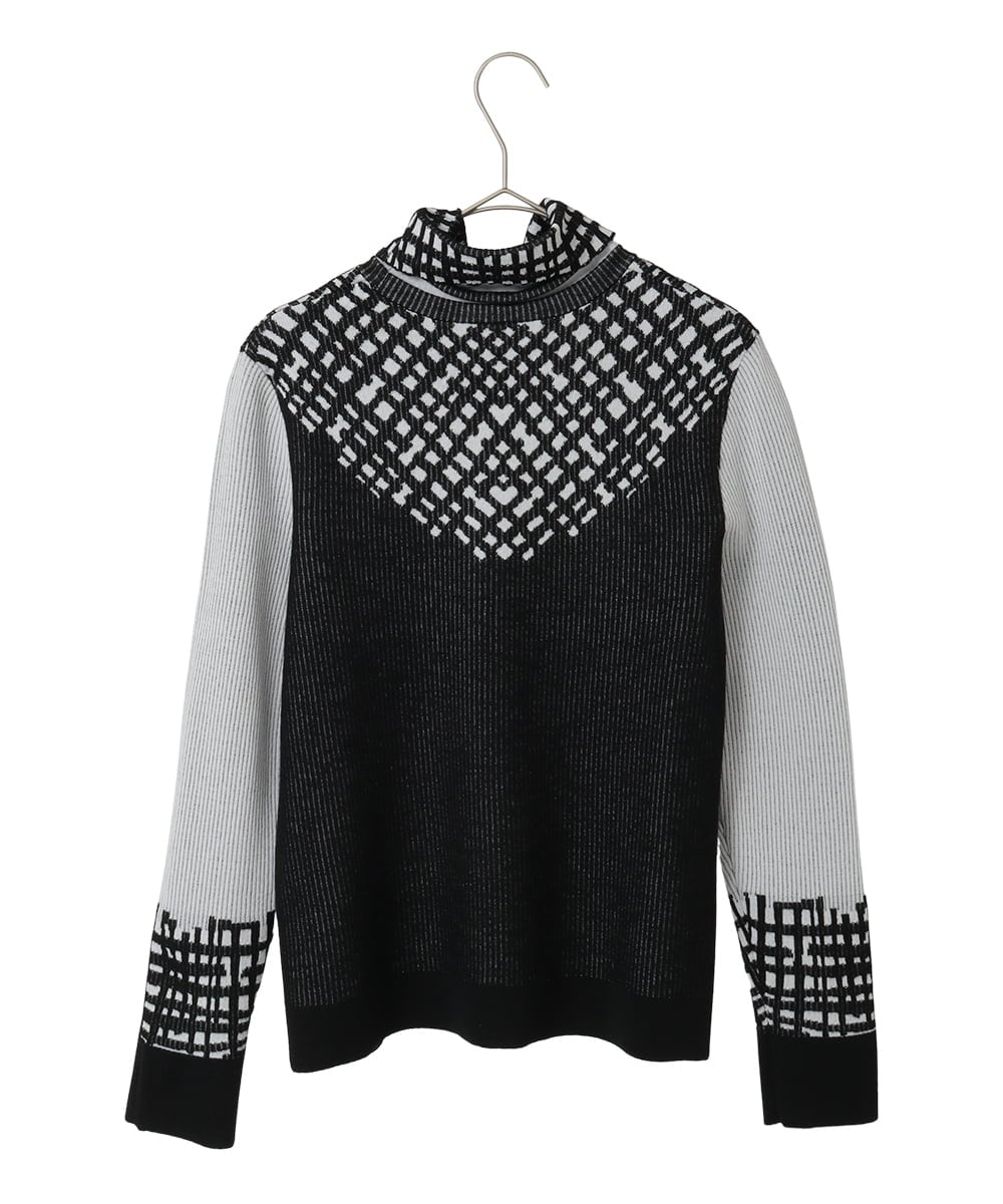 R6FAE55290 HIROKO BIS(小さいサイズ)(メゾン ドゥ サンク) 【小さいサイズ】チェックアクセントタートルネックニット ブラック