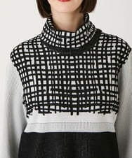 R6FAE55290 HIROKO BIS(小さいサイズ)(メゾン ドゥ サンク) 【小さいサイズ】チェックアクセントタートルネックニット ブラック