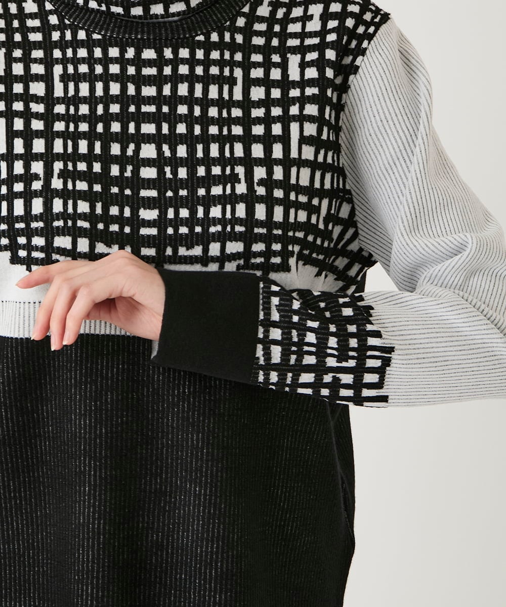 R6FAE55290 HIROKO BIS(小さいサイズ)(メゾン ドゥ サンク) 【小さいサイズ】チェックアクセントタートルネックニット ブラック