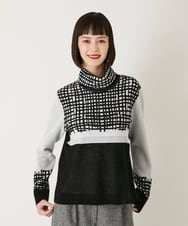 R6FAE55290 HIROKO BIS(小さいサイズ)(メゾン ドゥ サンク) 【小さいサイズ】チェックアクセントタートルネックニット ブラック