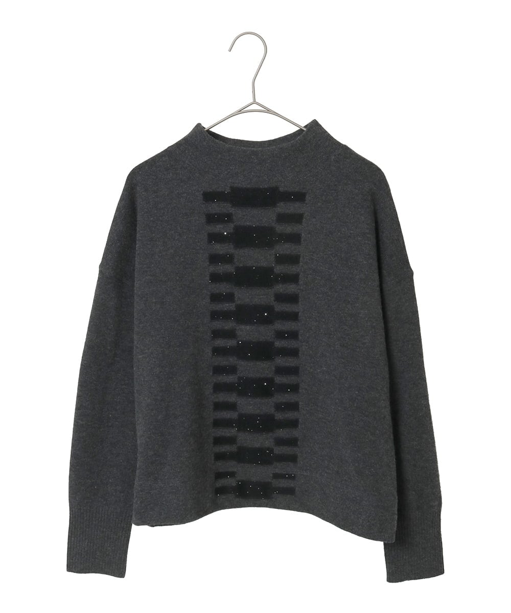 R6FAF66260 HIROKO BIS(小さいサイズ)(メゾン ドゥ サンク) 【小さいサイズ】幾何柄モチーフスパンコールニットプルオーバー グレー