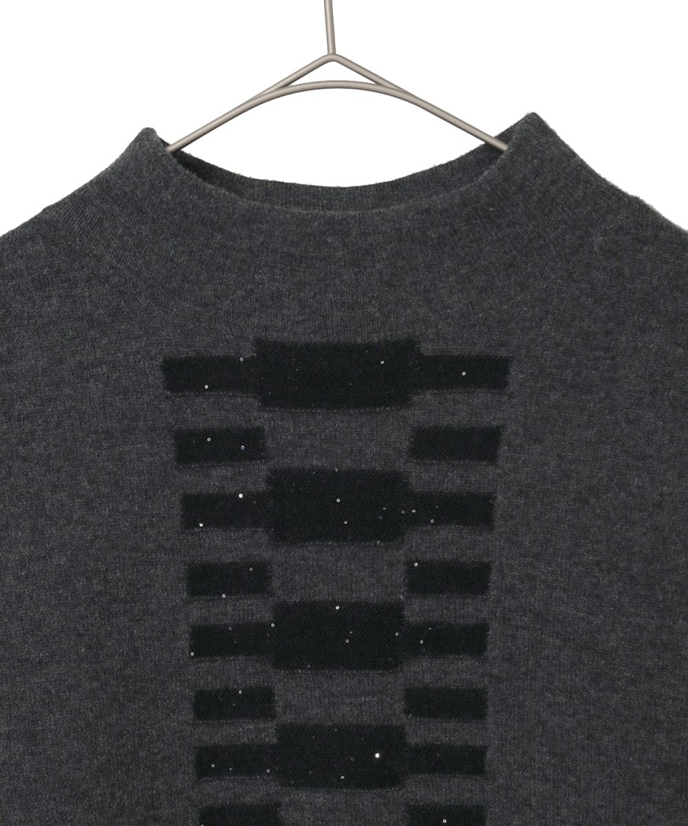 R6FAF66260 HIROKO BIS(小さいサイズ)(メゾン ドゥ サンク) 【小さいサイズ】幾何柄モチーフスパンコールニットプルオーバー グレー