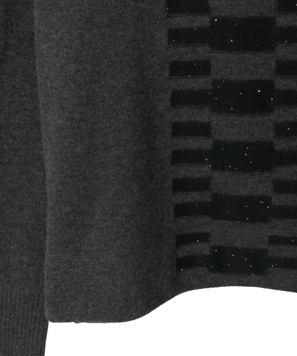 R6FAF66260 HIROKO BIS(小さいサイズ)(メゾン ドゥ サンク) 【小さいサイズ】幾何柄モチーフスパンコールニットプルオーバー グレー