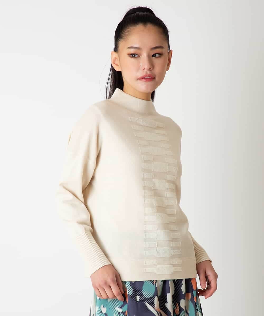 R6FAF66260 HIROKO BIS(小さいサイズ)(メゾン ドゥ サンク) 【小さいサイズ】幾何柄モチーフスパンコールニットプルオーバー グレー