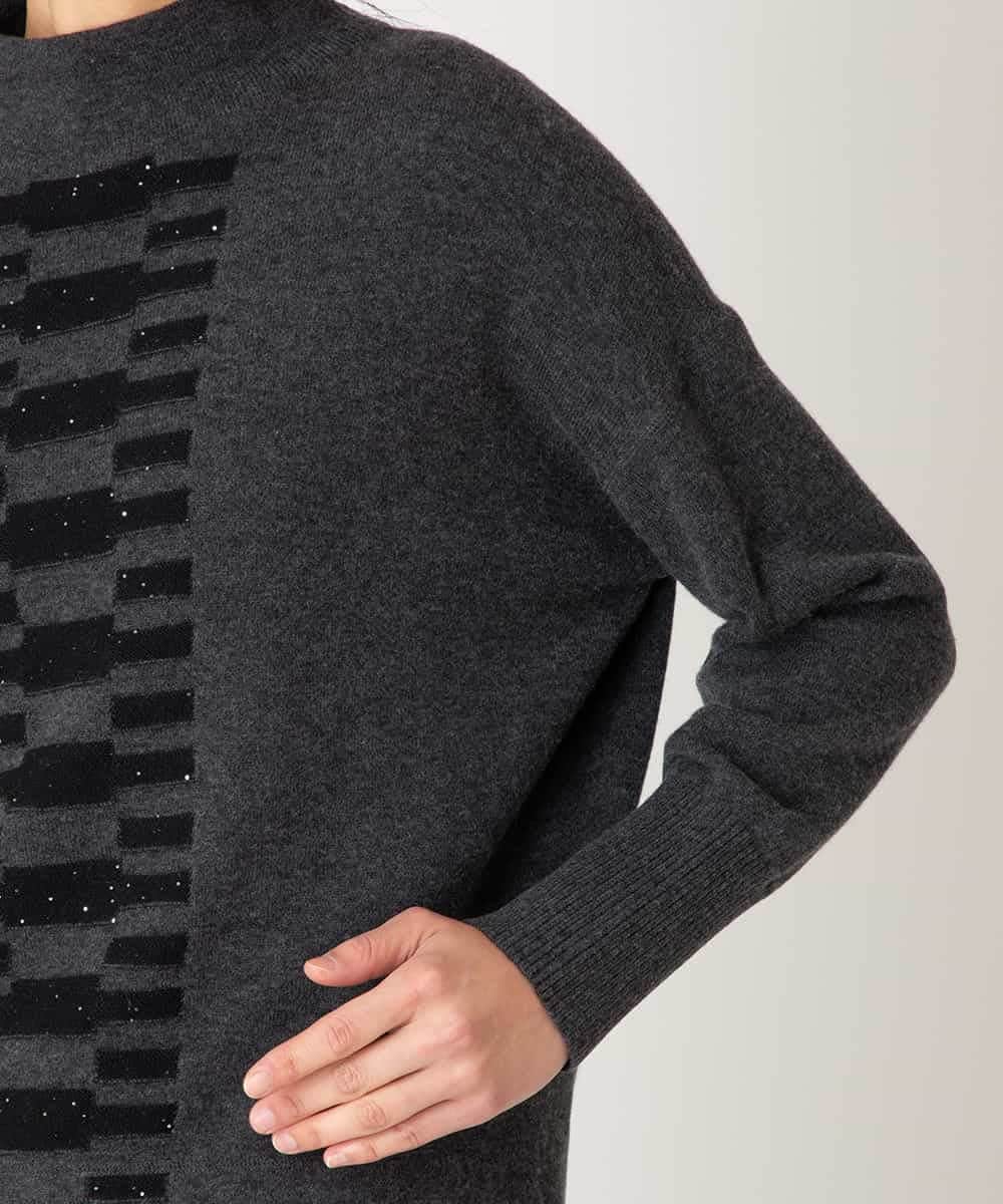 R6FAF66260 HIROKO BIS(小さいサイズ)(メゾン ドゥ サンク) 【小さいサイズ】幾何柄モチーフスパンコールニットプルオーバー グレー