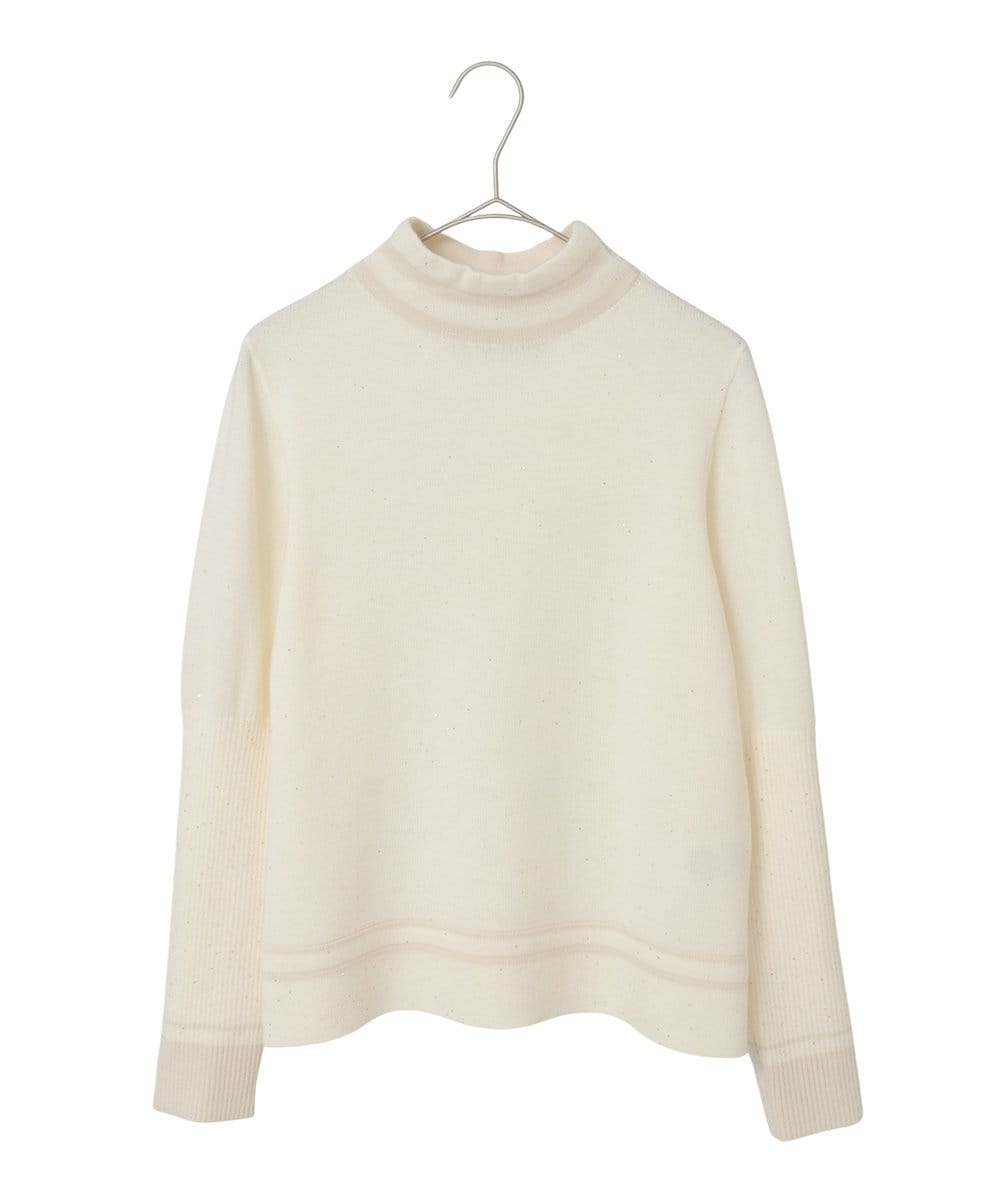 R6FAF67230 HIROKO BIS(小さいサイズ)(メゾン ドゥ サンク) 【小さいサイズ】ボーダーネックスパンコールニットプルオーバー グレー