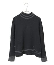 R6FAF67230 HIROKO BIS(小さいサイズ)(メゾン ドゥ サンク) 【小さいサイズ】ボーダーネックスパンコールニットプルオーバー グレー