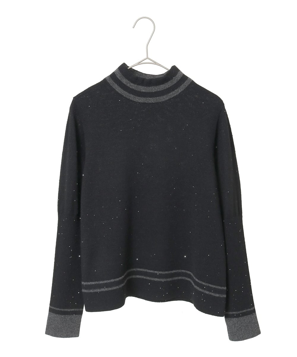 R6FAF67230 HIROKO BIS(小さいサイズ)(メゾン ドゥ サンク) 【小さいサイズ】ボーダーネックスパンコールニットプルオーバー グレー