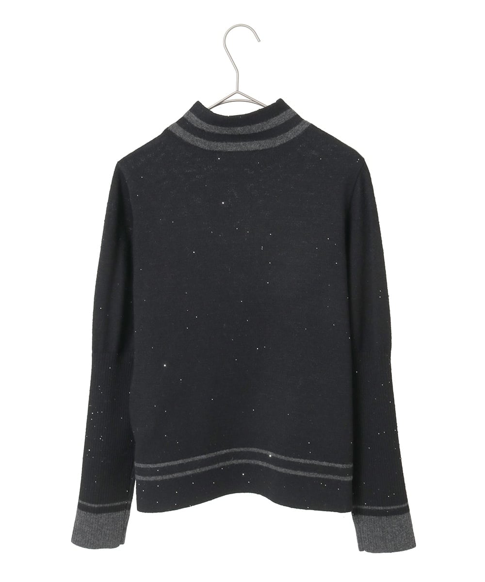 R6FAF67230 HIROKO BIS(小さいサイズ)(メゾン ドゥ サンク) 【小さいサイズ】ボーダーネックスパンコールニットプルオーバー グレー