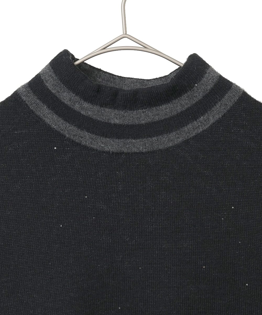 R6FAF67230 HIROKO BIS(小さいサイズ)(メゾン ドゥ サンク) 【小さいサイズ】ボーダーネックスパンコールニットプルオーバー グレー