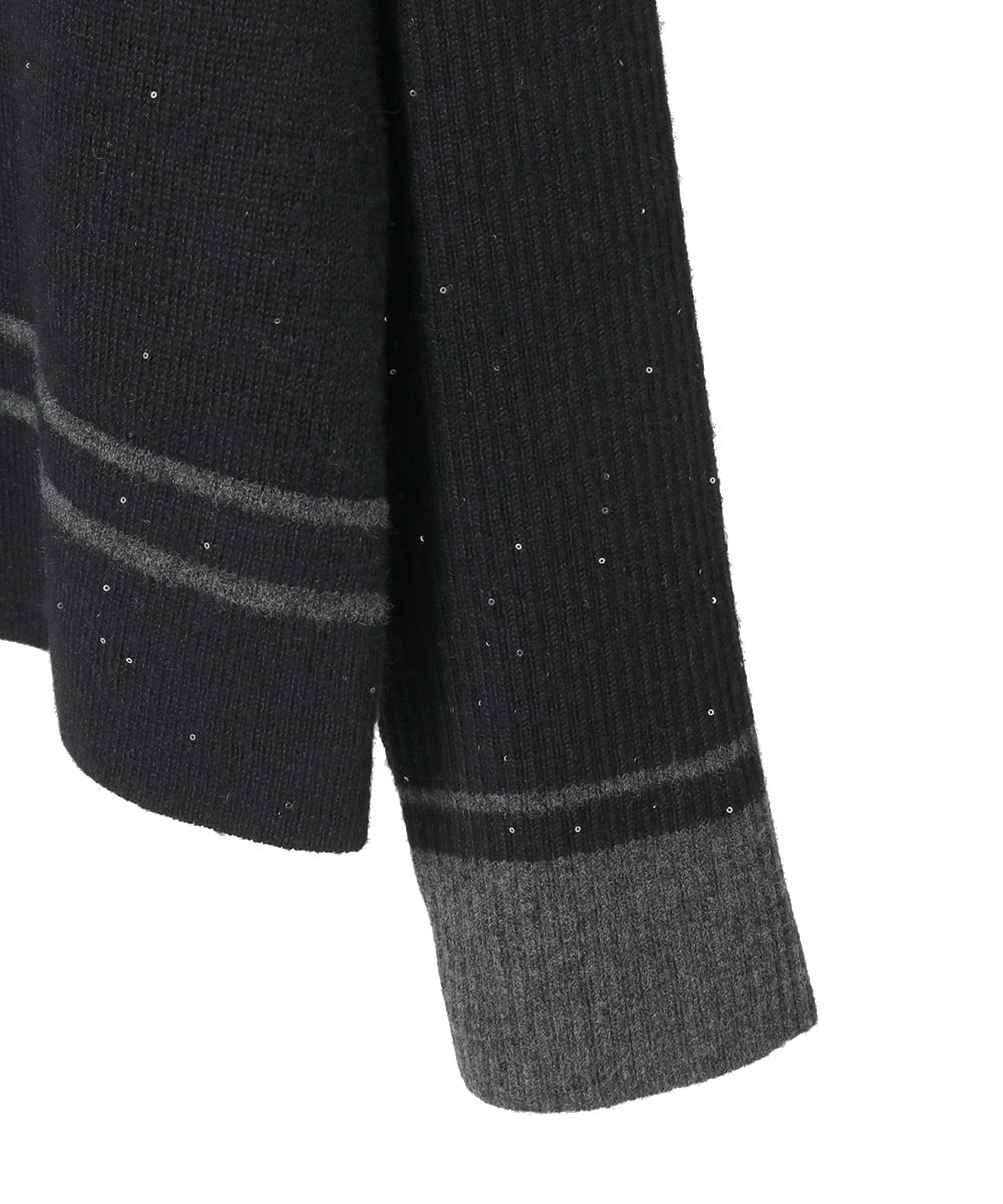 R6FAF67230 HIROKO BIS(小さいサイズ)(メゾン ドゥ サンク) 【小さいサイズ】ボーダーネックスパンコールニットプルオーバー グレー