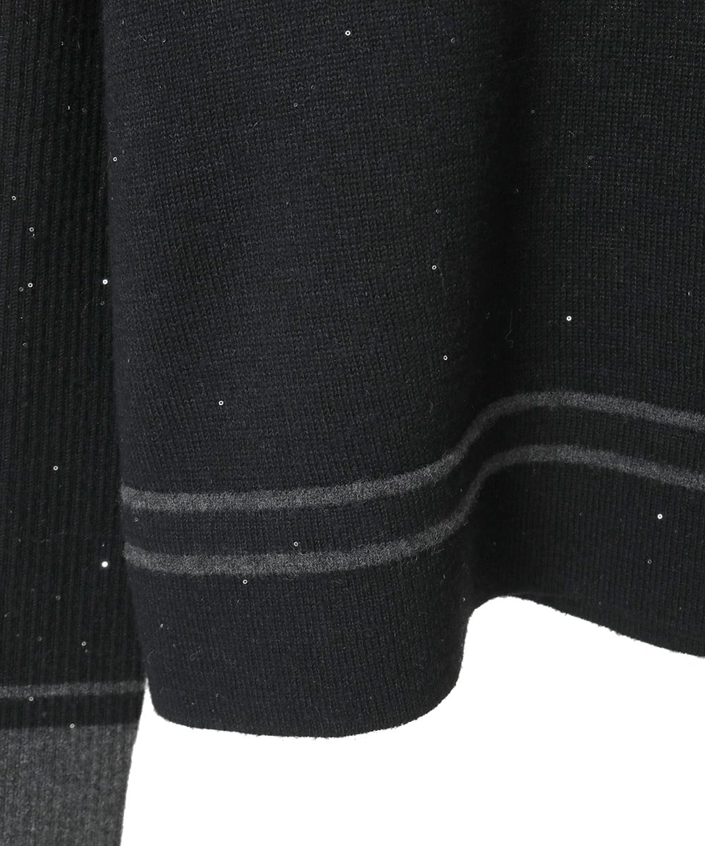 R6FAF67230 HIROKO BIS(小さいサイズ)(メゾン ドゥ サンク) 【小さいサイズ】ボーダーネックスパンコールニットプルオーバー グレー