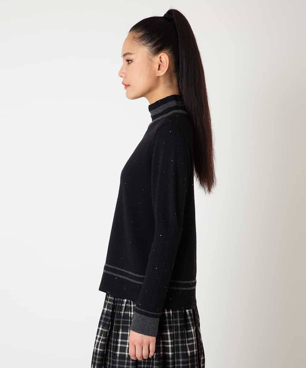 R6FAF67230 HIROKO BIS(小さいサイズ)(メゾン ドゥ サンク) 【小さいサイズ】ボーダーネックスパンコールニットプルオーバー グレー