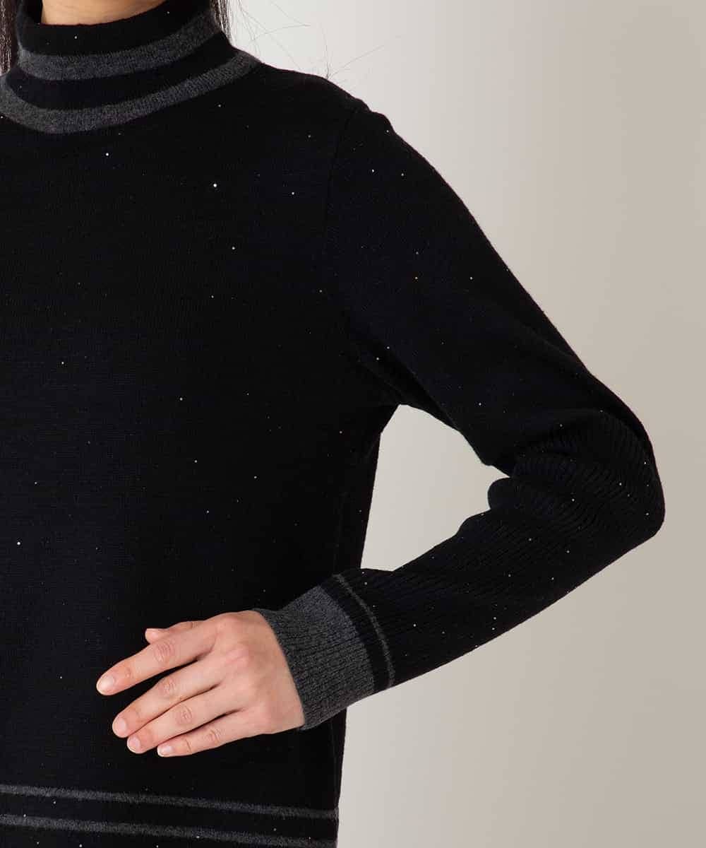 R6FAF67230 HIROKO BIS(小さいサイズ)(メゾン ドゥ サンク) 【小さいサイズ】ボーダーネックスパンコールニットプルオーバー グレー