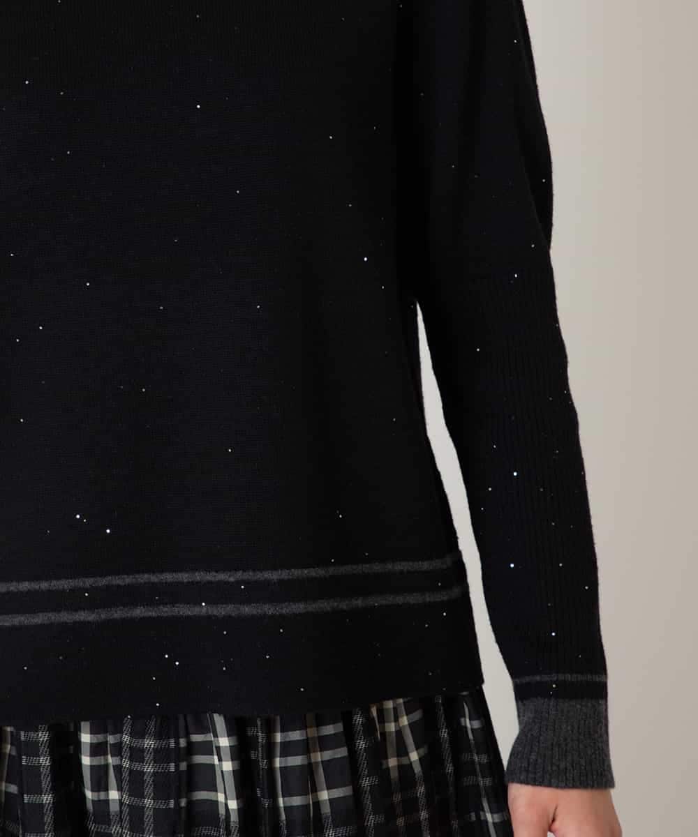 R6FAF67230 HIROKO BIS(小さいサイズ)(メゾン ドゥ サンク) 【小さいサイズ】ボーダーネックスパンコールニットプルオーバー グレー