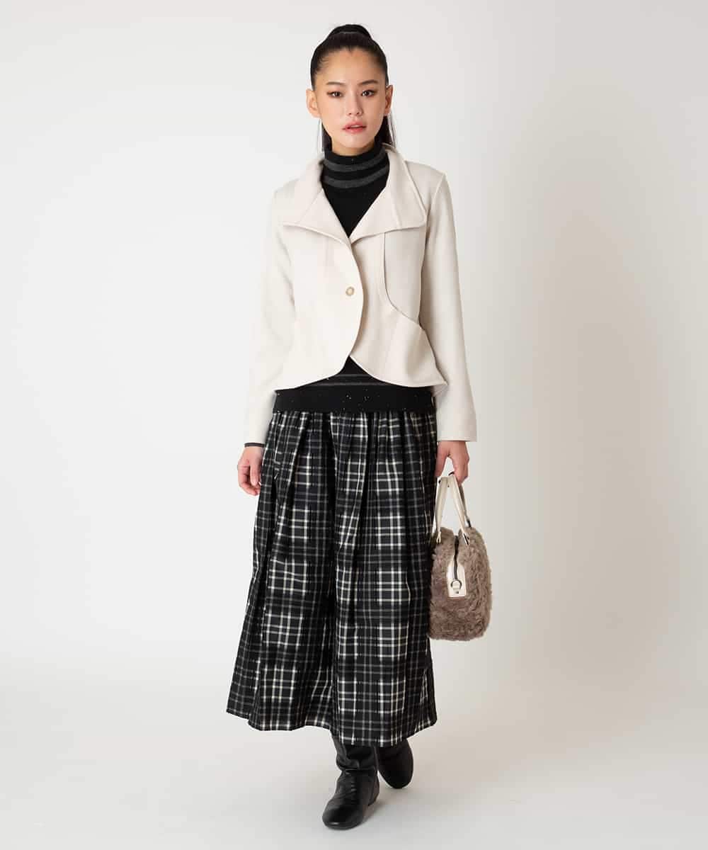 R6FAF67230 HIROKO BIS(小さいサイズ)(メゾン ドゥ サンク) 【小さいサイズ】ボーダーネックスパンコールニットプルオーバー グレー