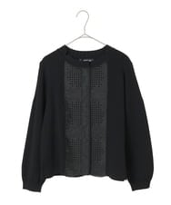 R6FAF70430 HIROKO BIS(小さいサイズ)(メゾン ドゥ サンク) 【小さいサイズ】レースドッキングニットカーディガン ブラック