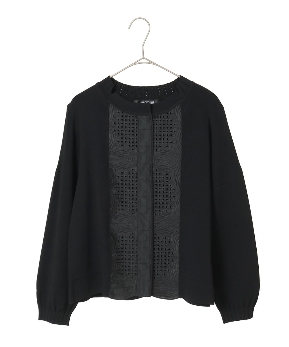 R6FAF70430 HIROKO BIS(小さいサイズ)(メゾン ドゥ サンク) 【小さいサイズ】レースドッキングニットカーディガン ブラック