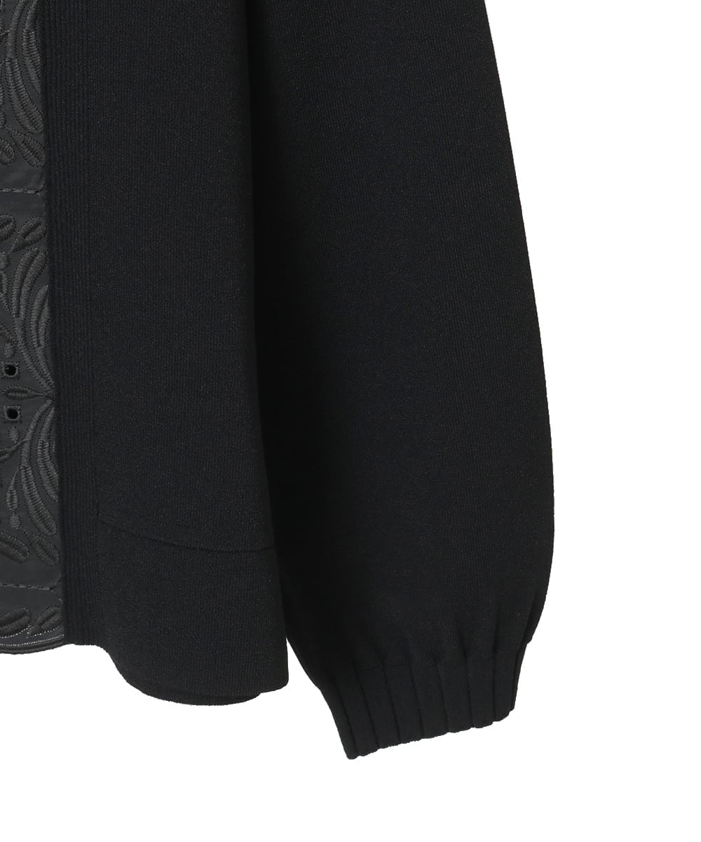 R6FAF70430 HIROKO BIS(小さいサイズ)(メゾン ドゥ サンク) 【小さいサイズ】レースドッキングニットカーディガン ブラック