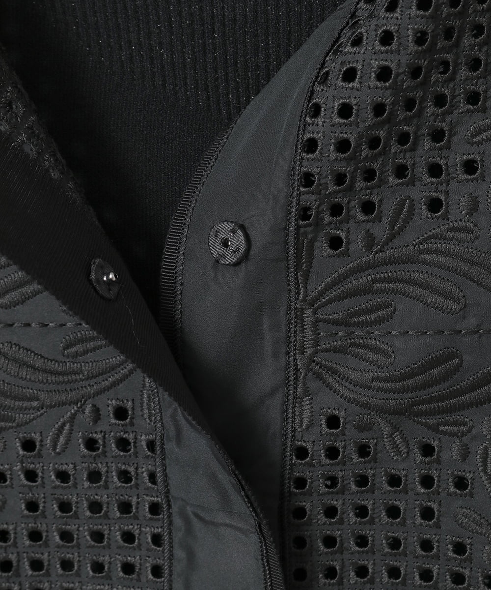 R6FAF70430 HIROKO BIS(小さいサイズ)(メゾン ドゥ サンク) 【小さいサイズ】レースドッキングニットカーディガン ブラック