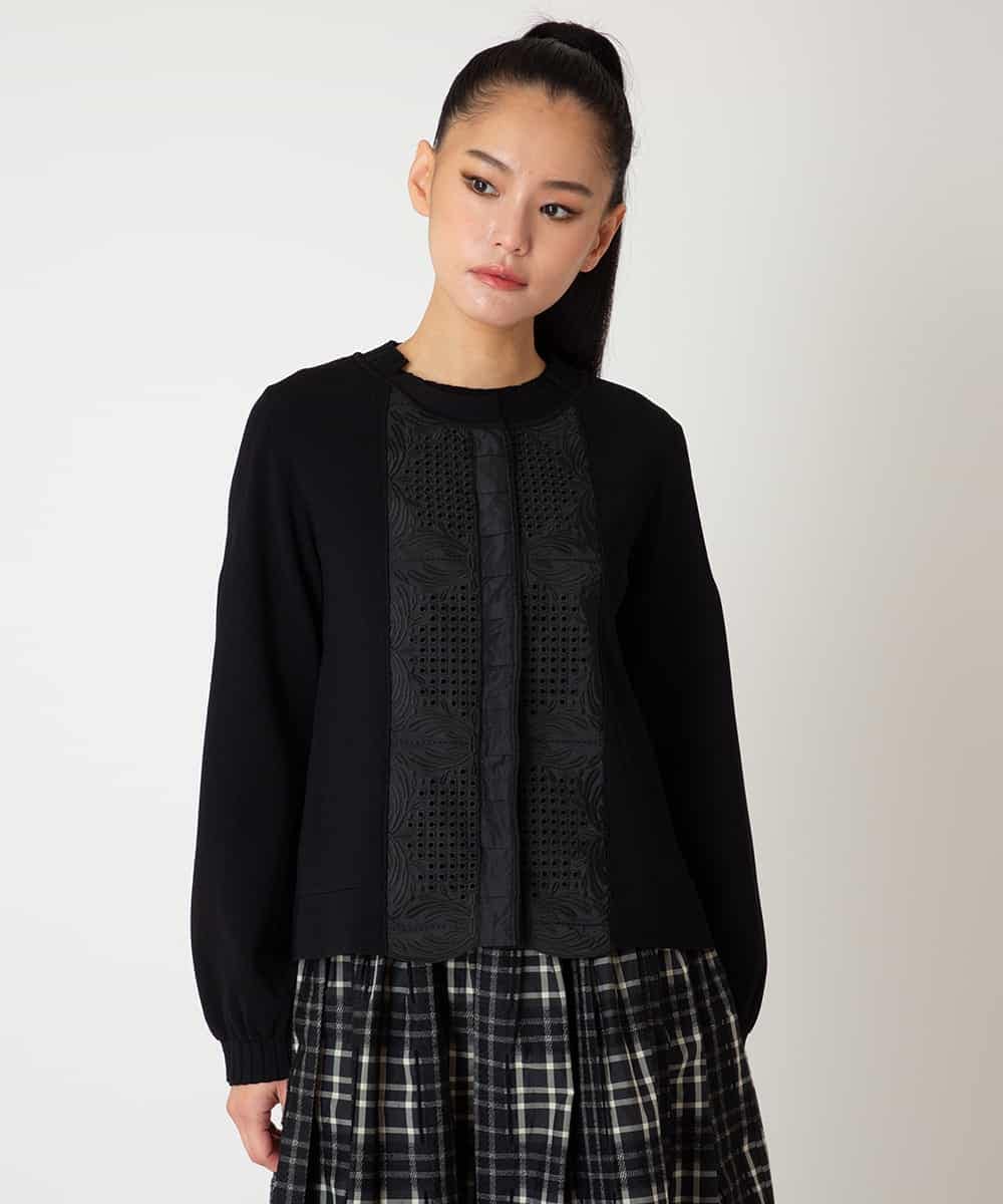 R6FAF70430 HIROKO BIS(小さいサイズ)(メゾン ドゥ サンク) 【小さいサイズ】レースドッキングニットカーディガン ブラック