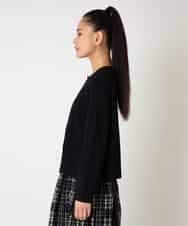 R6FAF70430 HIROKO BIS(小さいサイズ)(メゾン ドゥ サンク) 【小さいサイズ】レースドッキングニットカーディガン ブラック