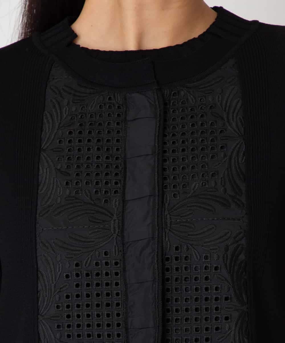 R6FAF70430 HIROKO BIS(小さいサイズ)(メゾン ドゥ サンク) 【小さいサイズ】レースドッキングニットカーディガン ブラック