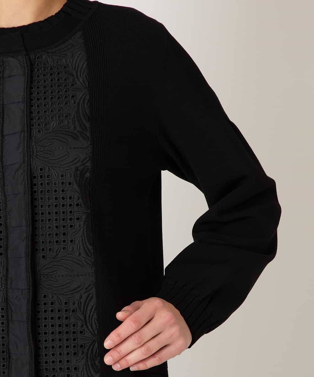 R6FAF70430 HIROKO BIS(小さいサイズ)(メゾン ドゥ サンク) 【小さいサイズ】レースドッキングニットカーディガン ブラック