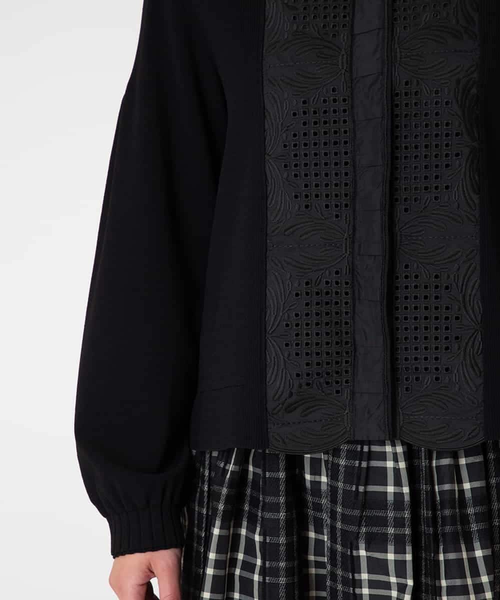 R6FAF70430 HIROKO BIS(小さいサイズ)(メゾン ドゥ サンク) 【小さいサイズ】レースドッキングニットカーディガン ブラック